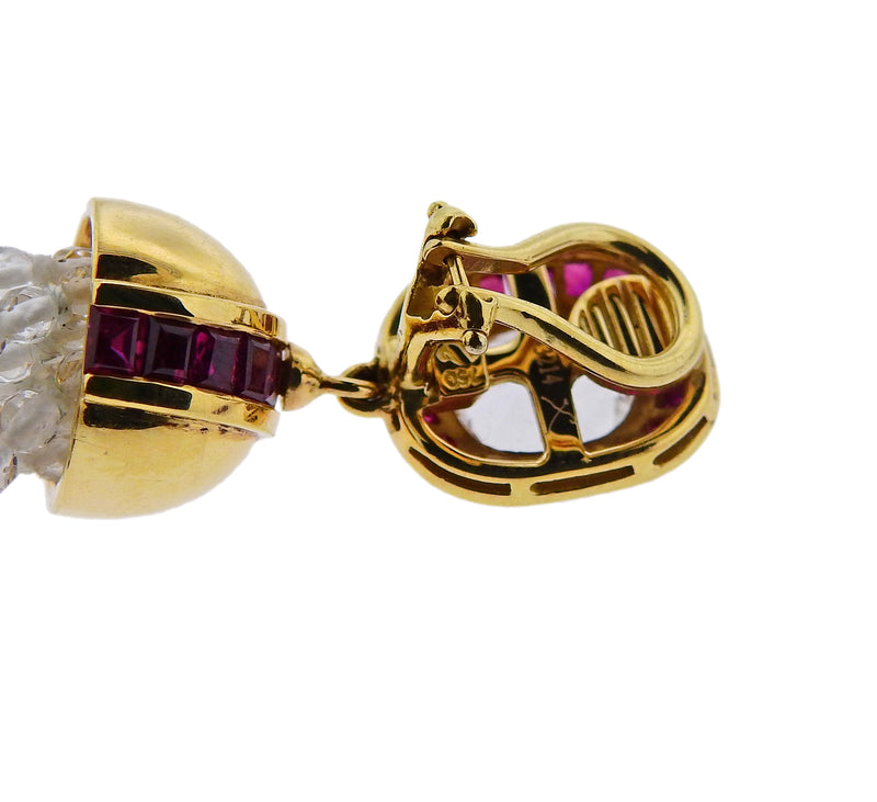 Seaman Schepps Ruby Crystal Gold Tassel Drop Earrings - Oak Gem