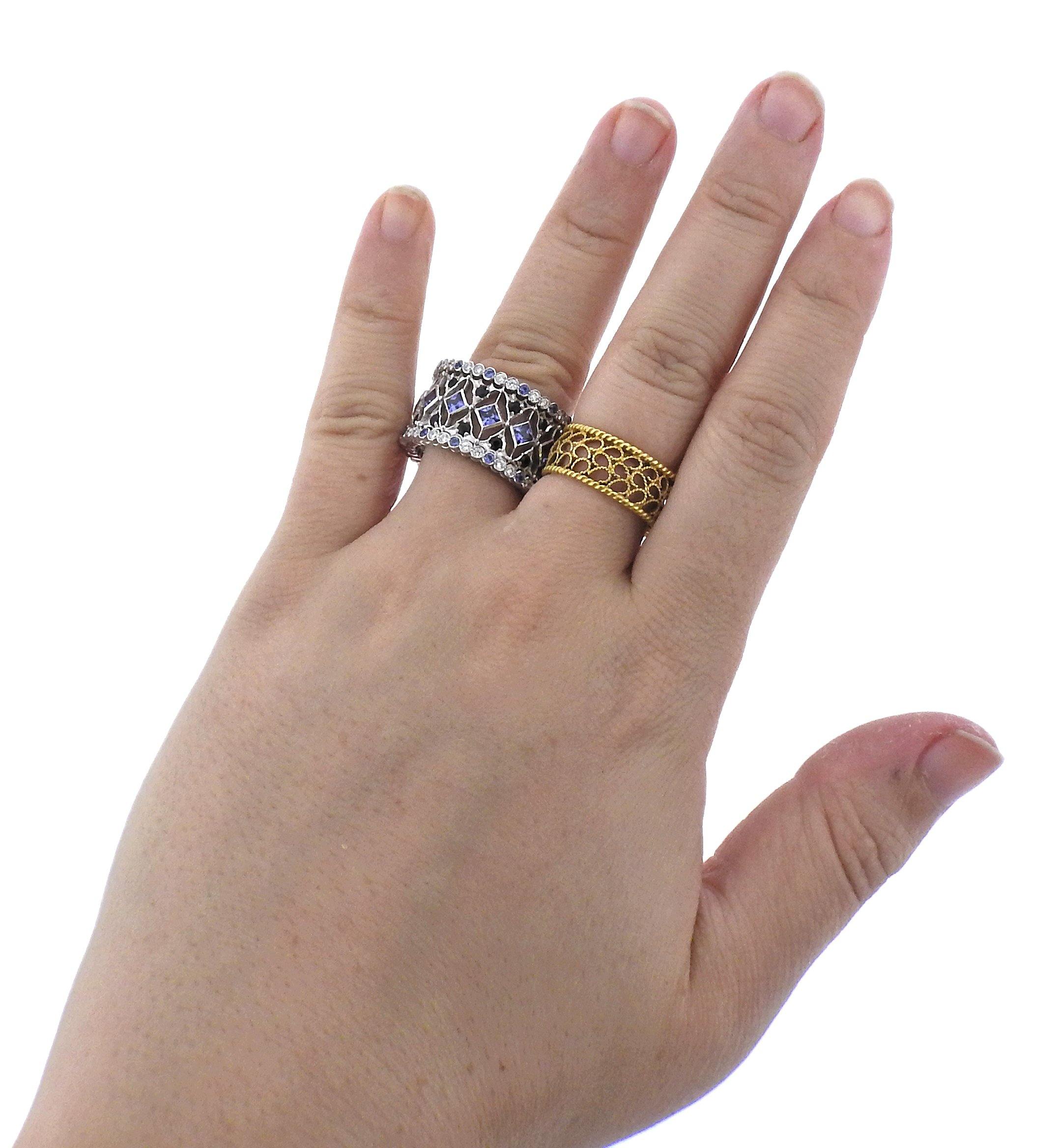 Buccellati Prestigio White Gold Diamond Sapphire Band Ring - Oak Gem