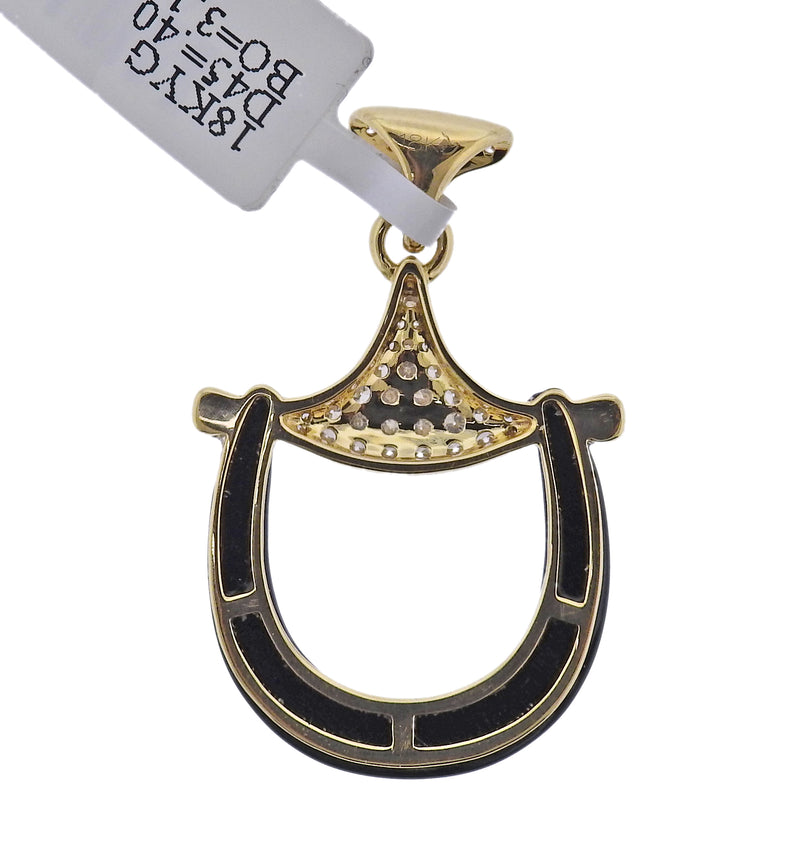 Doves Doron Paloma Diamond Gold Onyx Horsebit Pendant