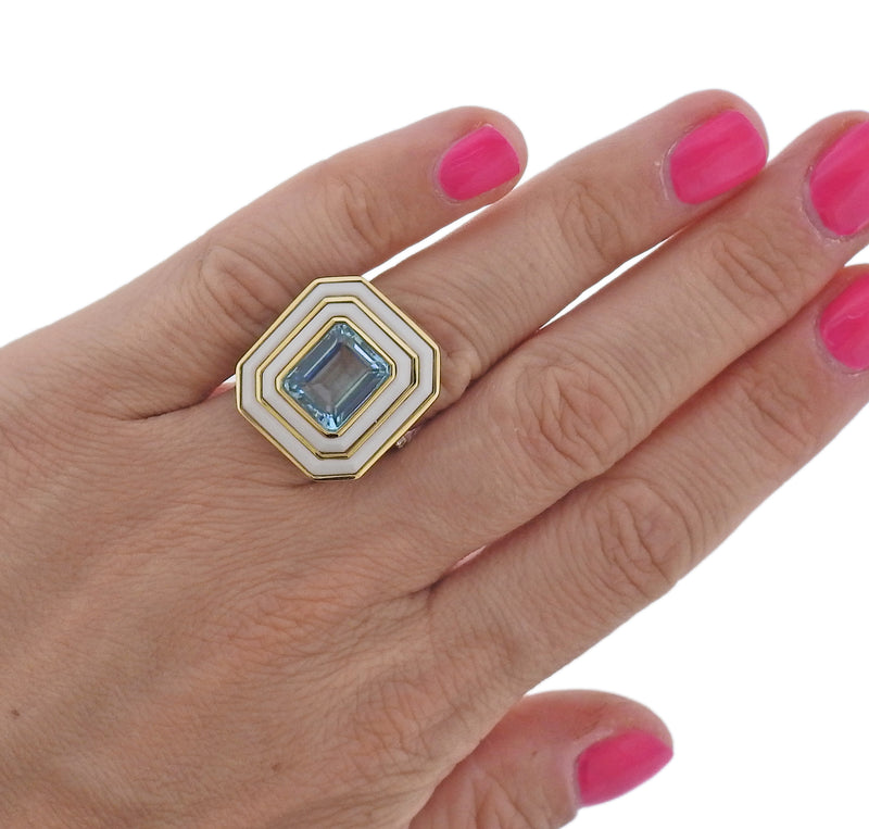 Doves Doron Paloma Diamond Gold Blue Topaz Agate Ring