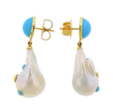 Trianon Lisbon Baroque Pearl Turquoise Gold Drop Earrings - Oak Gem