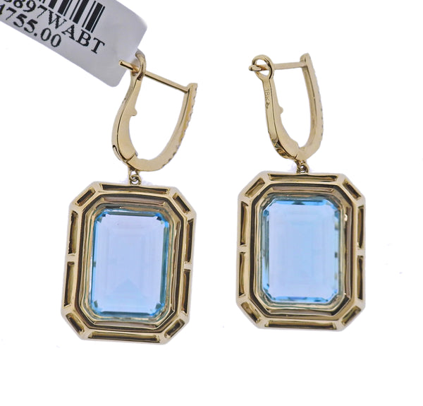Doves Doron Paloma Diamond Gold Blue Topaz Agate Earrings