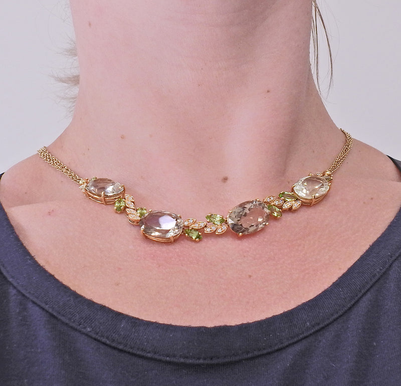 Bucherer Rose Gold Diamond Quartz Peridot Necklace