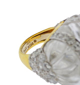 David Webb Carved Crystal Diamond Gold Platinum Cocktail Ring - Oak Gem