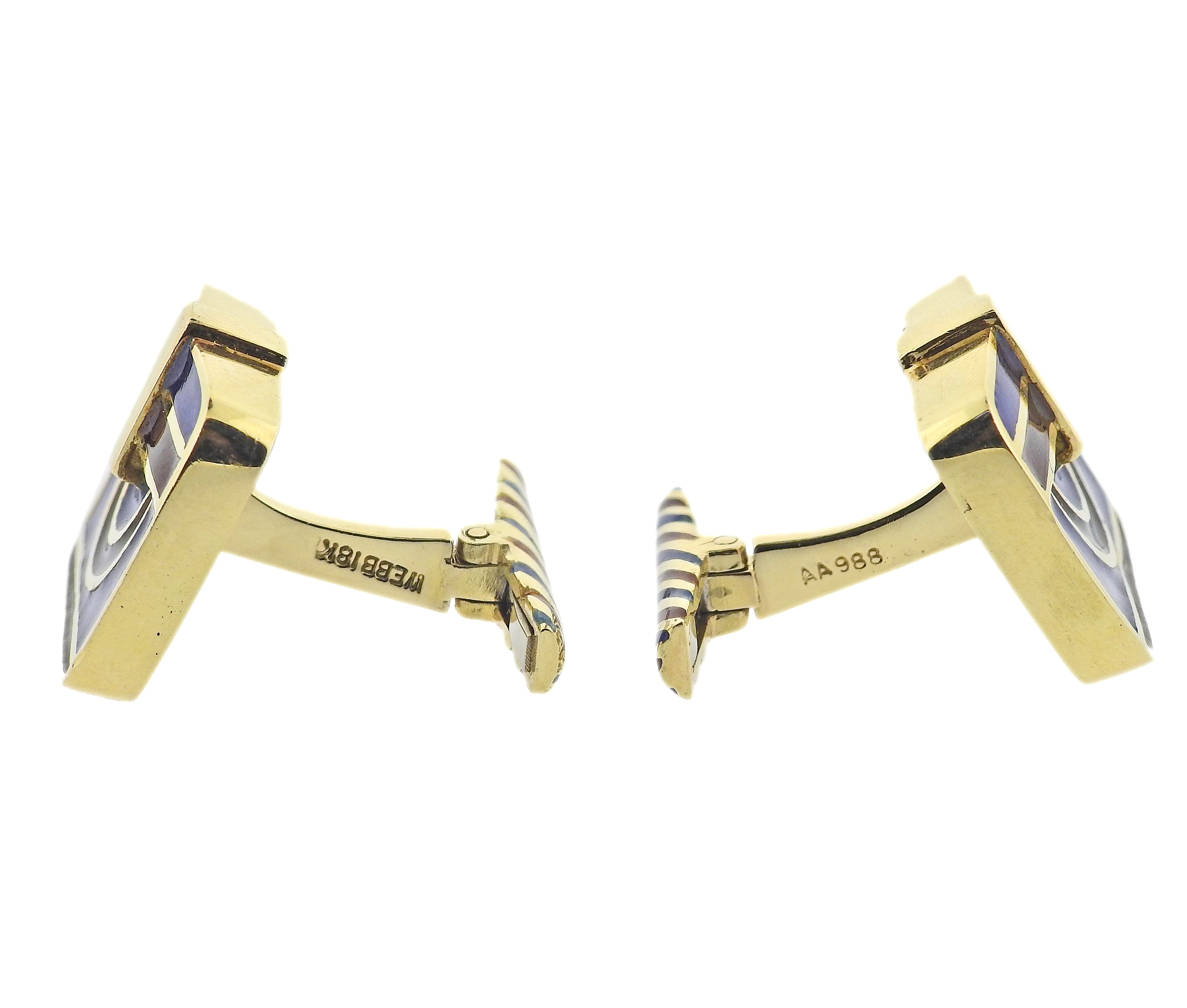 David Webb Blue Red Enamel Gold Cufflinks