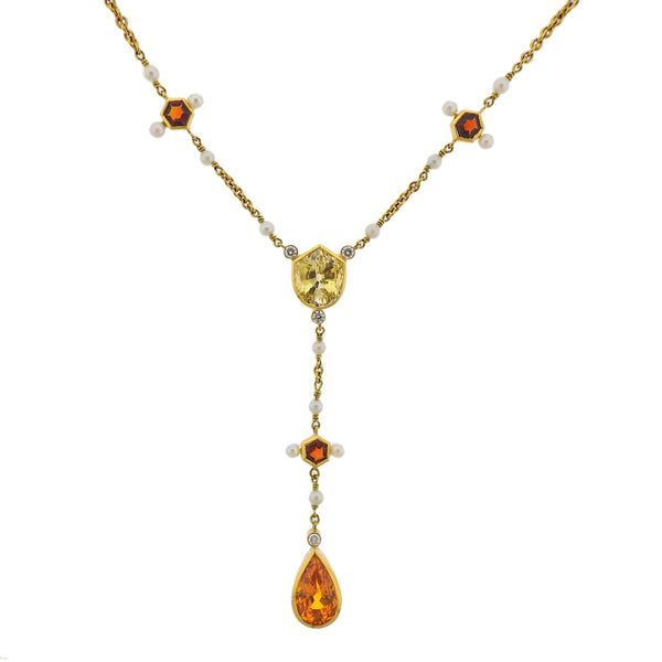 Assael Prince Dimitri 21 Carat Sapphire Diamond Pearl Gold Pendant Necklace - Oak Gem