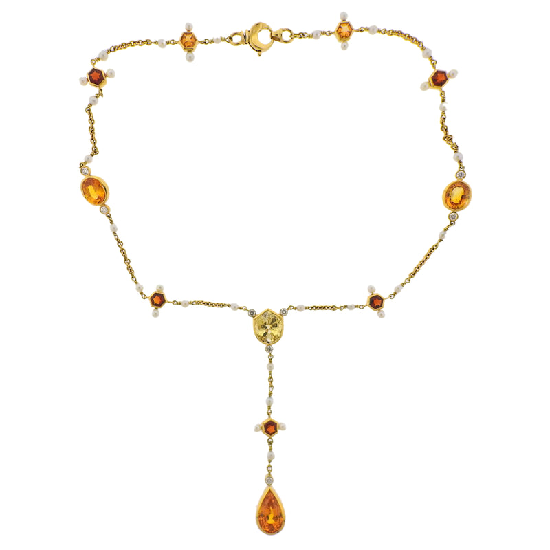 Assael Prince Dimitri 21 Carat Sapphire Diamond Pearl Gold Pendant Necklace - Oak Gem