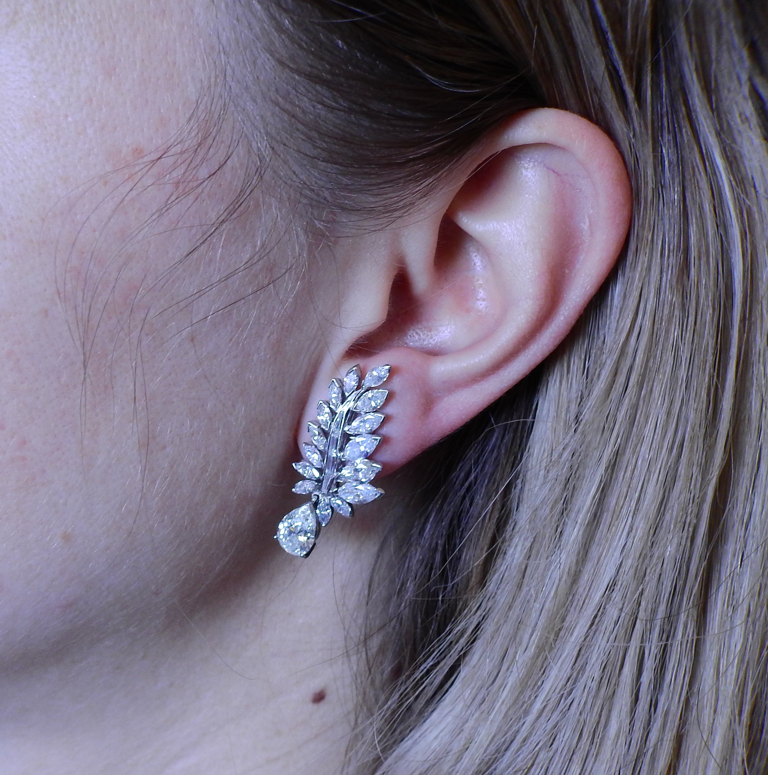 Iconic Mid Century 7 Carats Diamond Platinum Earrings - Oak Gem