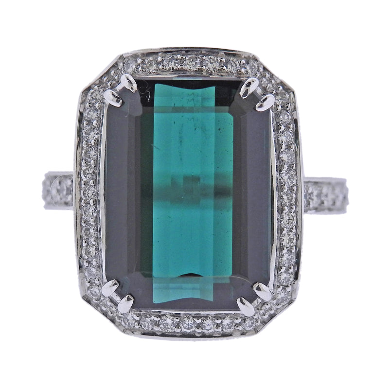 Bucherer Gold 10.88ct Green Tourmaline Diamond Ring