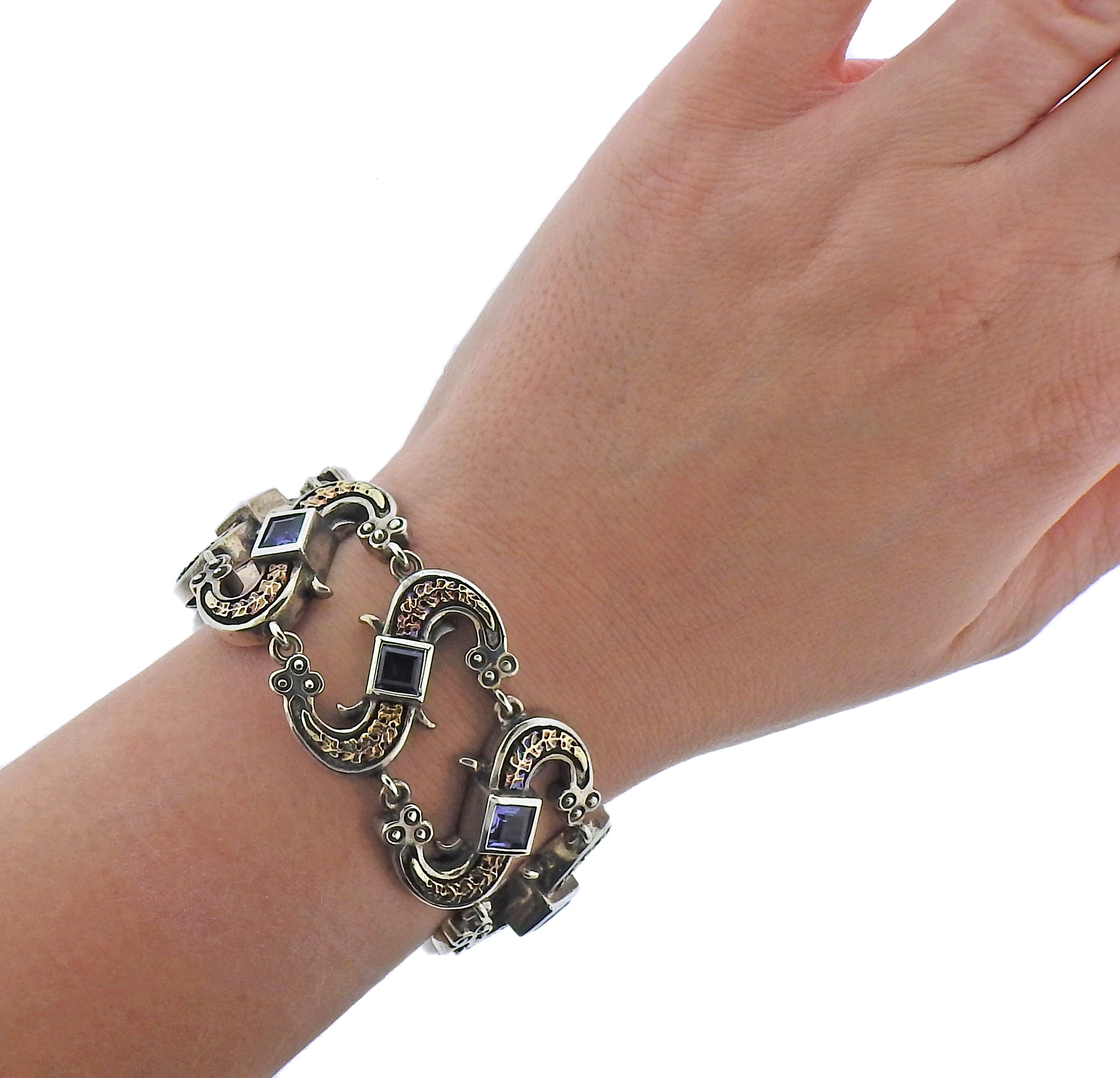 Mitchell Peck Silver Gold Iolite Necklace Bracelet Earrings Brooch Suite - Oak Gem