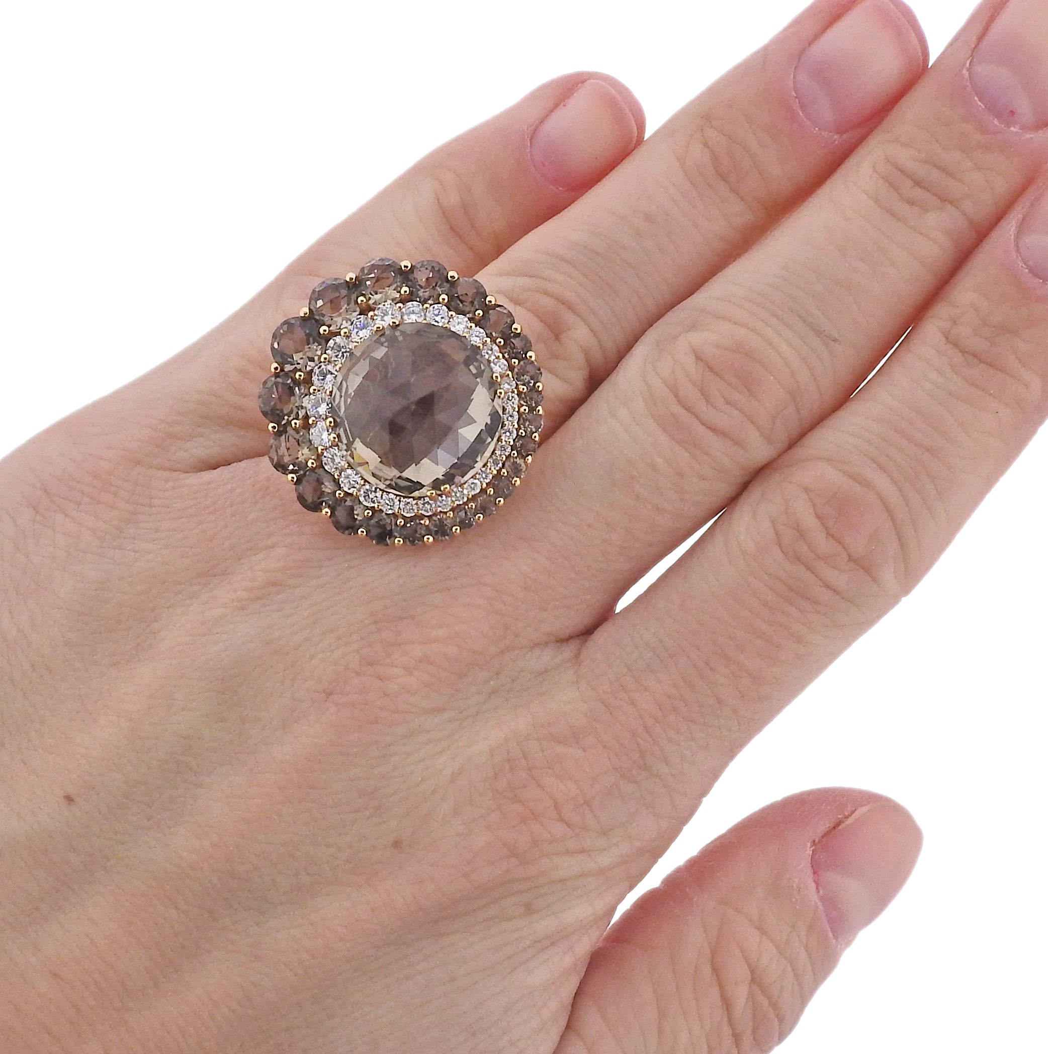 Bucherer Rose Gold Diamond Smoky Quartz Cocktail Ring
