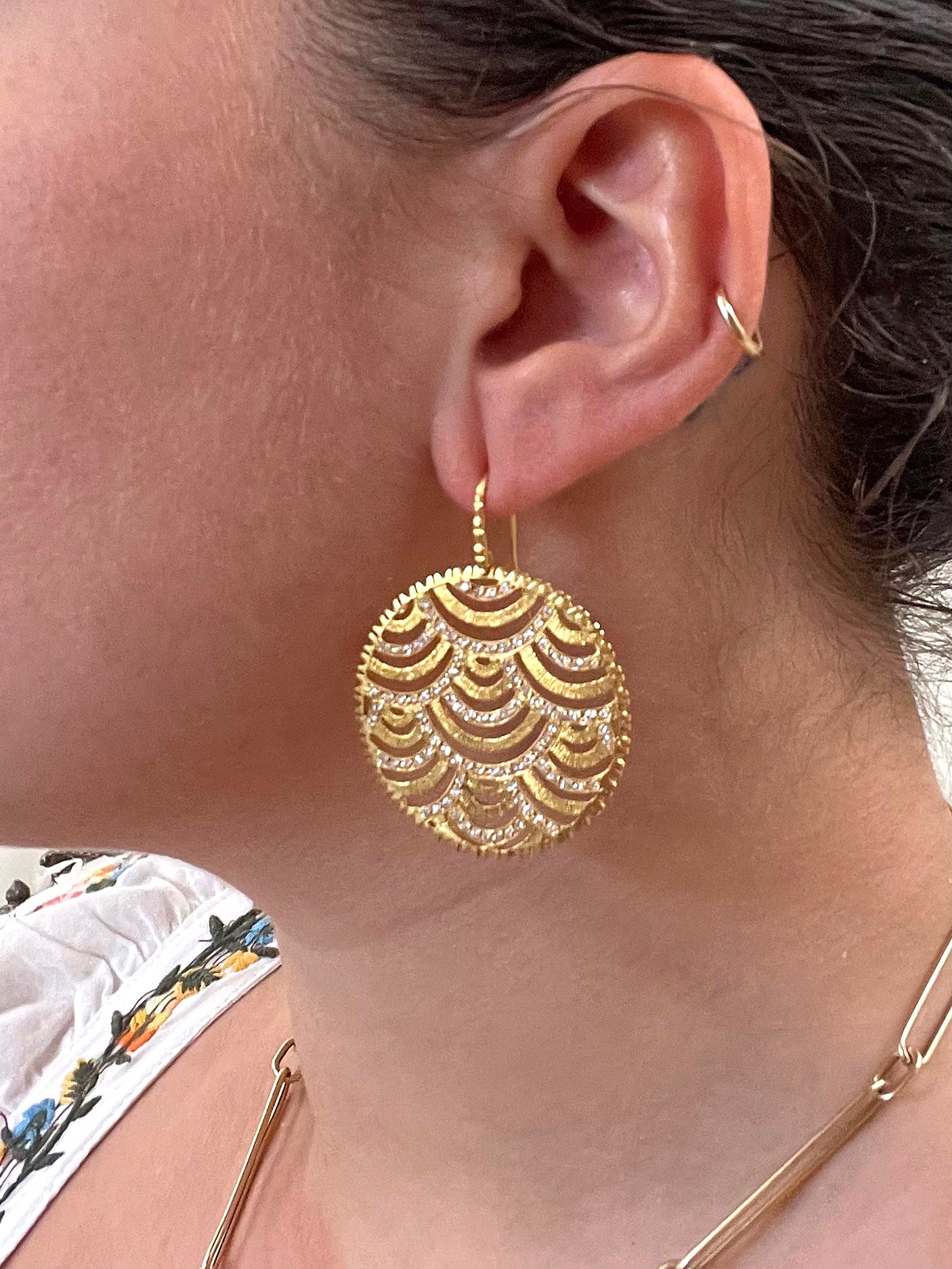 Lalaounis Greece Diamond Gold Earrings
