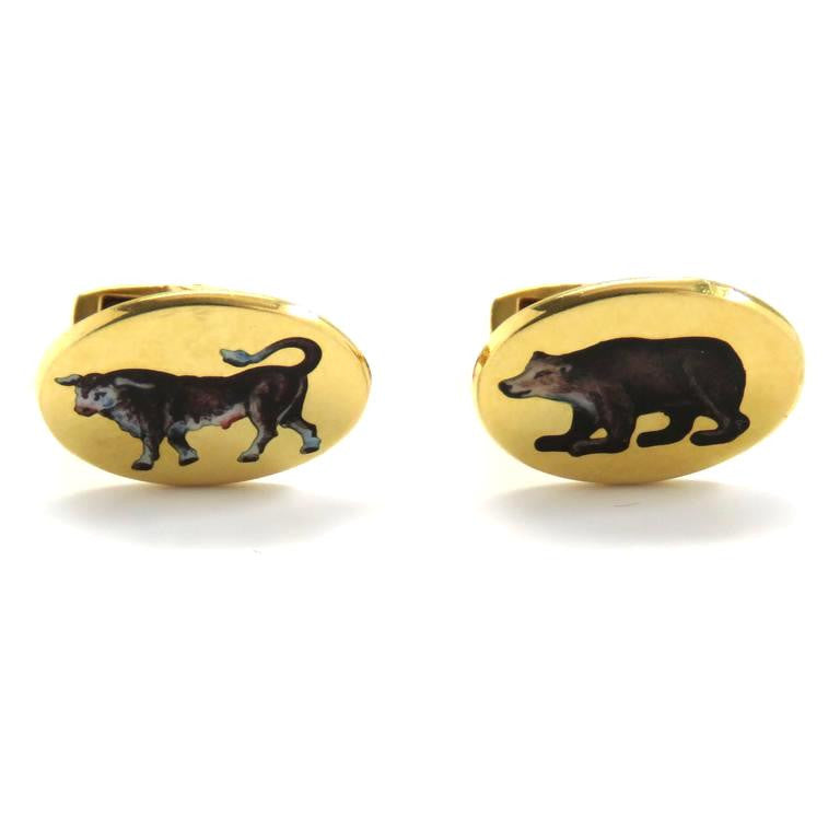 Deakin & Francis Gold Bull Bear Stockbroker Cufflinks - Oak Gem