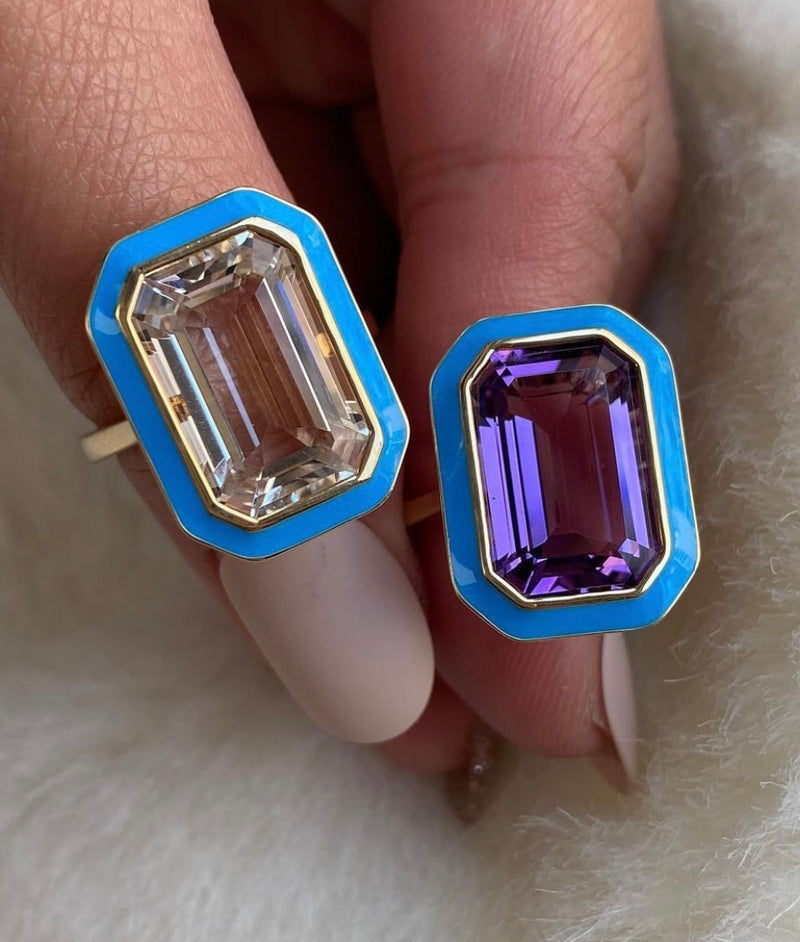 Goshwara Queen Rock Crystal Enamel Cocktail Ring