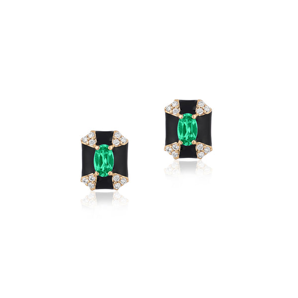 Goshwara Queen Octagon Enamel Diamond Emerald Stud Earrings