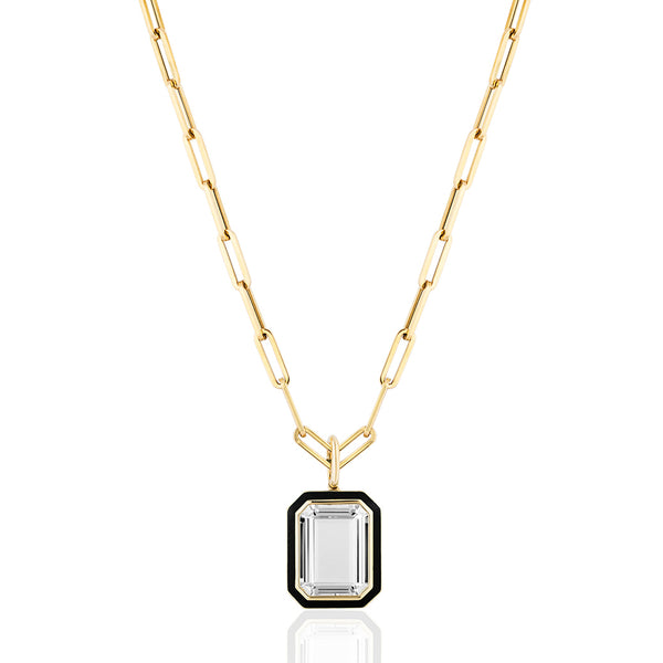 Goshwara Queen Rock Crystal Enamel Gold Link Necklace