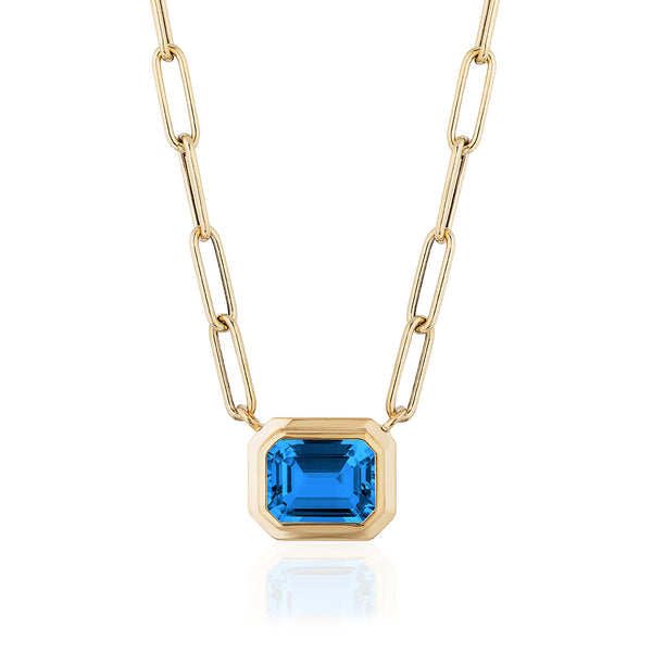 Goshwara Manhattan London Blue Topaz Gold Link Necklace