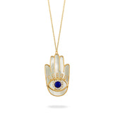 Doves Doron Paloma Diamond MOP Lapis Gold Hamsa Hand of God Pendant Necklace