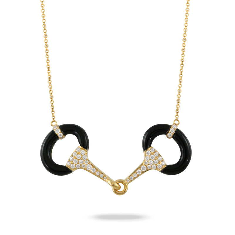 Doves Doron Paloma Onyx Diamond Gold Horsebit Pendant Necklace