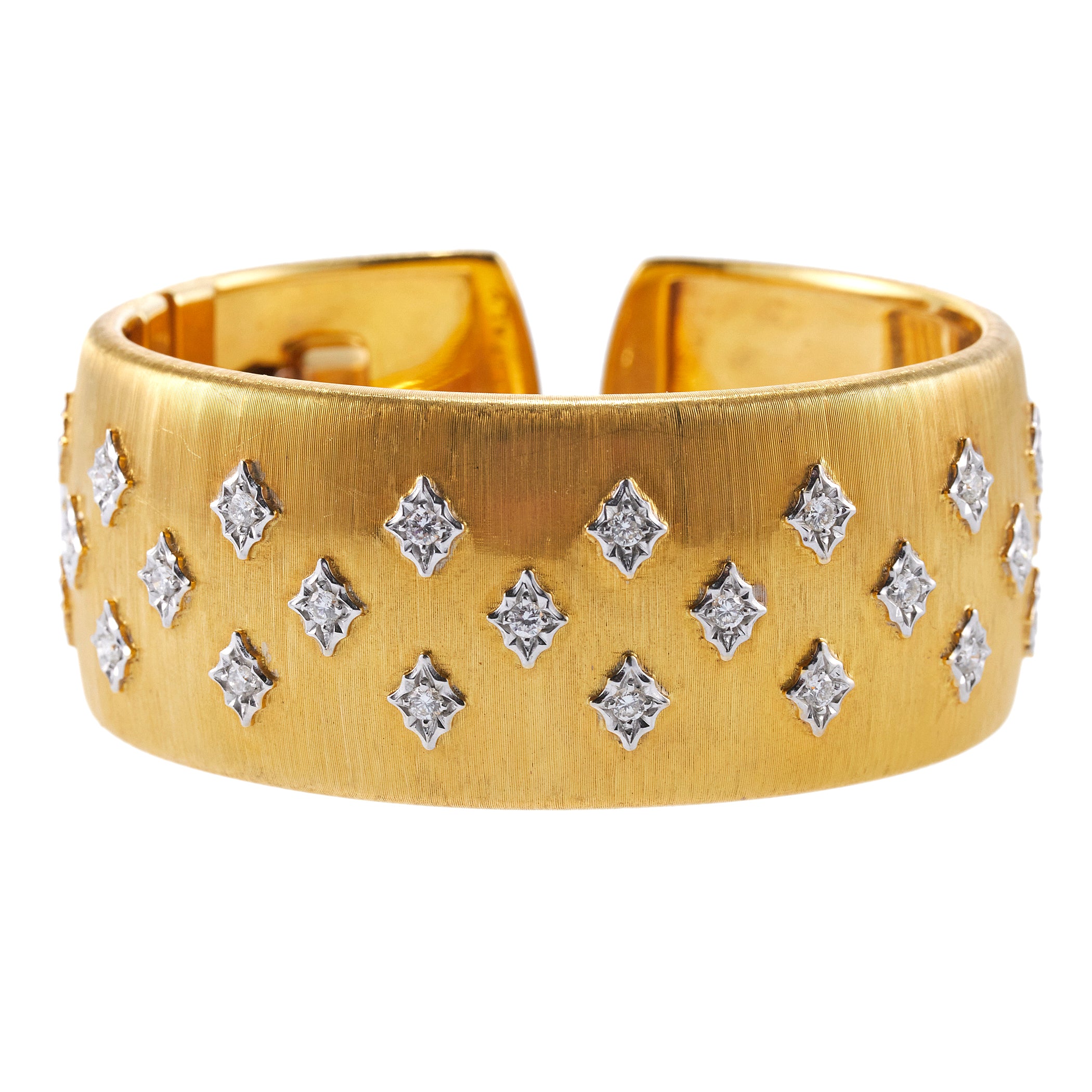 Mario Buccellati Classic Cuff Diamond Gold Bracelet