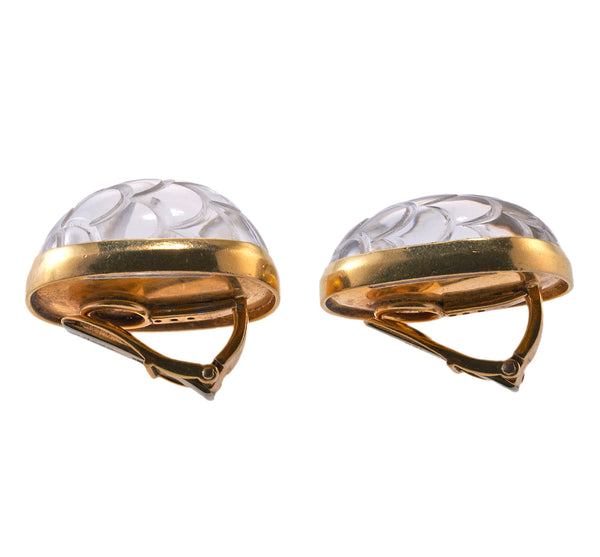 David Webb Carved Crystal Gold Earrings