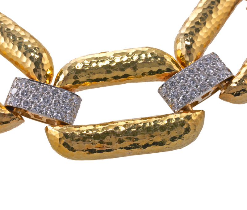 David Webb Diamond Hammered Gold Link Necklace