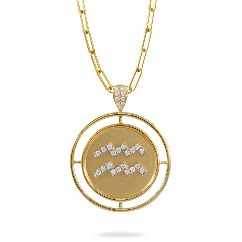 Doves Doron Paloma Gold Diamond Aquarius Zodiac Pendant