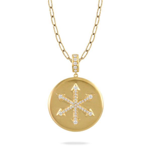 Doves Doron Paloma Satin Finish Gold Diamond Medallion Pendant