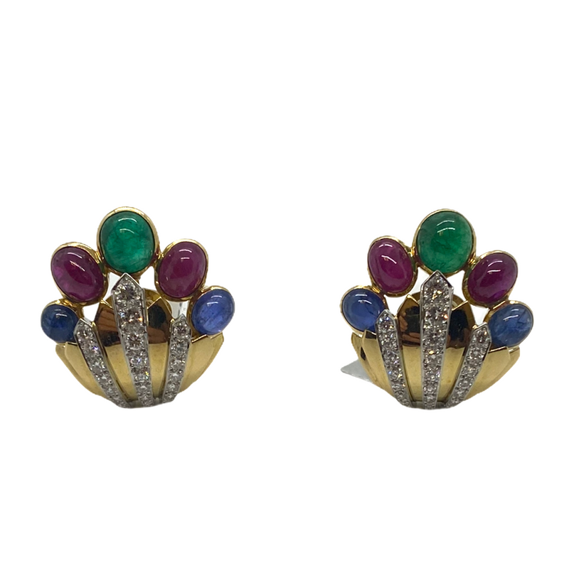 David Webb Diamond Ruby Emerald Sapphire 18k Gold Platinum Earrings