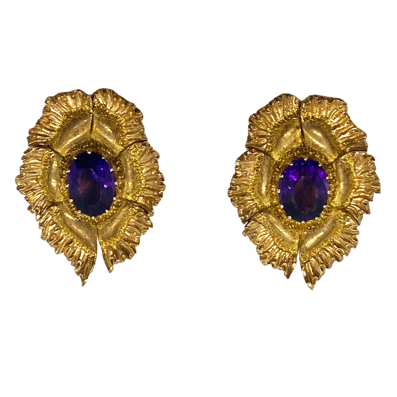 Vintage Buccellati 18K Gold Amethyst Bracelet Earrings Pin Pendant Set