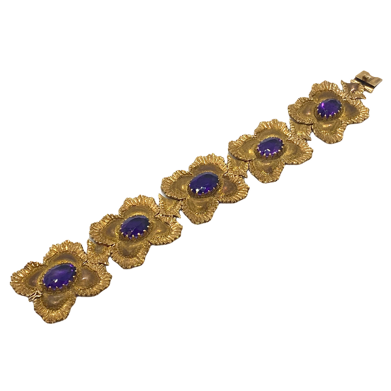 Vintage Buccellati 18K Gold Amethyst Bracelet Earrings Pin Pendant Set