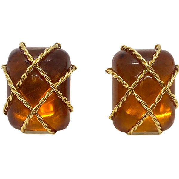 Seaman Schepps Cage Amber Gold Earrings