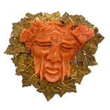 Large Buccellati Gold Carved Coral Bacchus Head Brooch Pendant