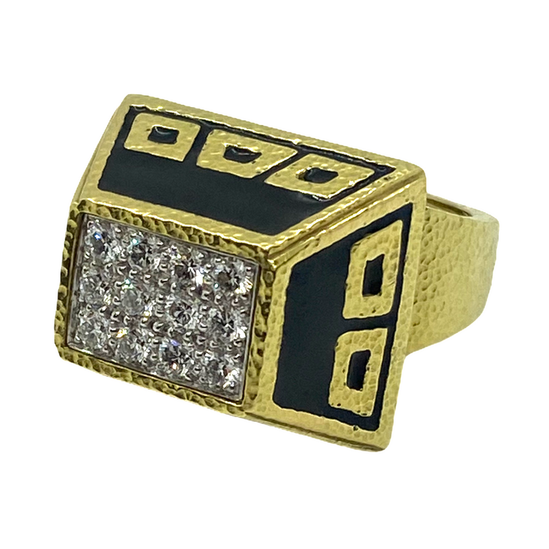 Iconic David Webb Diamond Enamel 18k Gold Ring