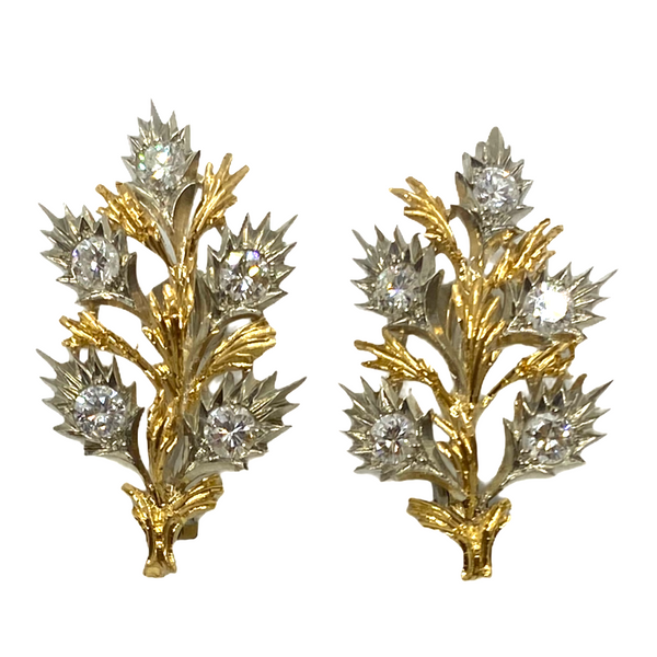 Buccellati Diamond Gold Leaf Motif Earrings