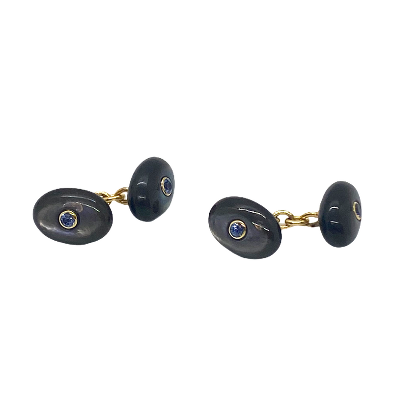 Trianon Black Mother Of Pearl Iolite Gold Cufflinks