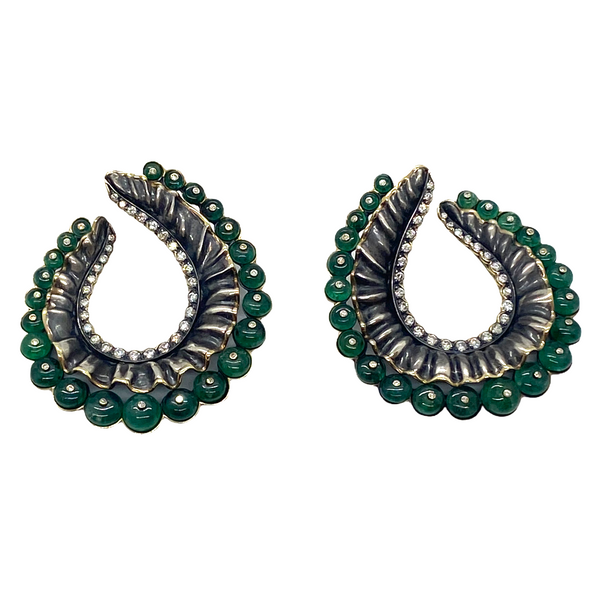 Marilyn Cooperman Emerald Diamond Silver Gold Swirl Earrings