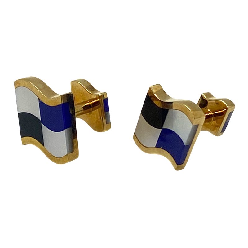 Tiffany & Co. Onyx Lapis Mother of Pearl Gold Cufflinks