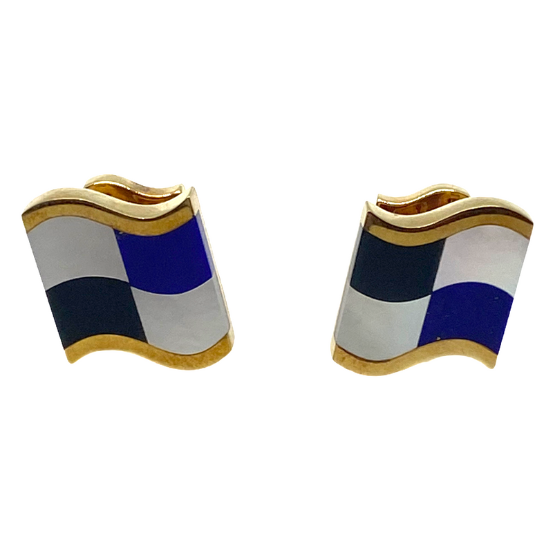 Tiffany & Co. Onyx Lapis Mother of Pearl Gold Cufflinks