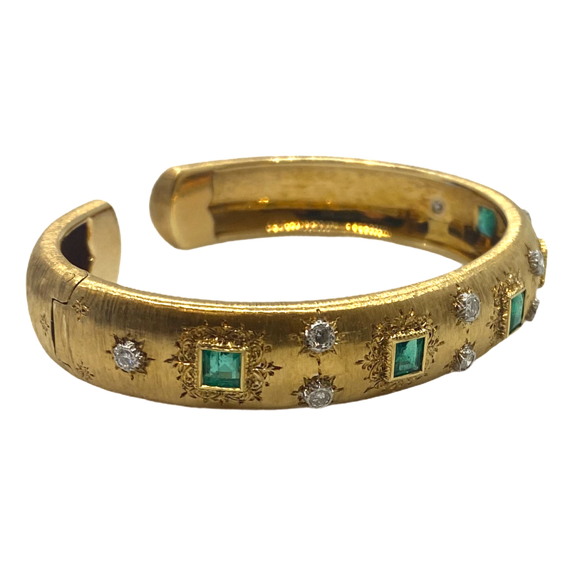 Buccellati Emerald Diamond 18k Gold Cuff Bracelet