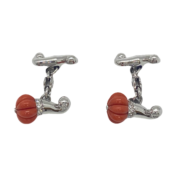 Chantecler Carved Coral Diamond Gold Cufflinks