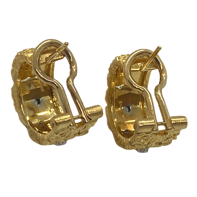Buccellati Diamond Gold Cassettoni Hoop Flower Earrings