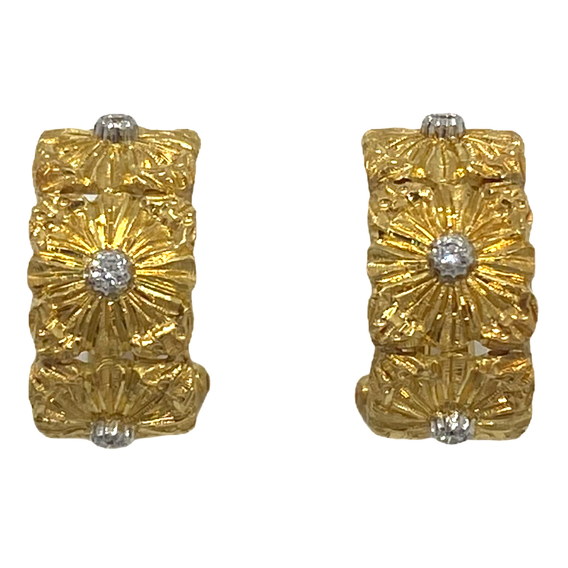 Buccellati Diamond Gold Cassettoni Hoop Flower Earrings – Oak Gem
