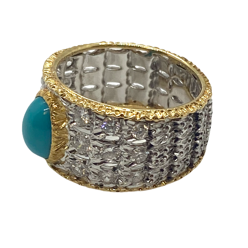 Buccellati Turquoise Diamond 18k Gold Band Ring