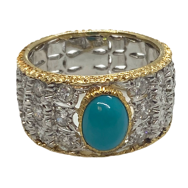 Buccellati Turquoise Diamond 18k Gold Band Ring