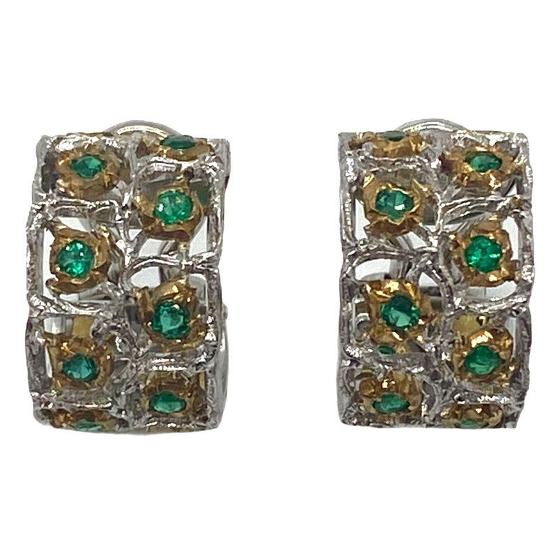 Buccellati Roselline Emerald Gold Hoop Earrings