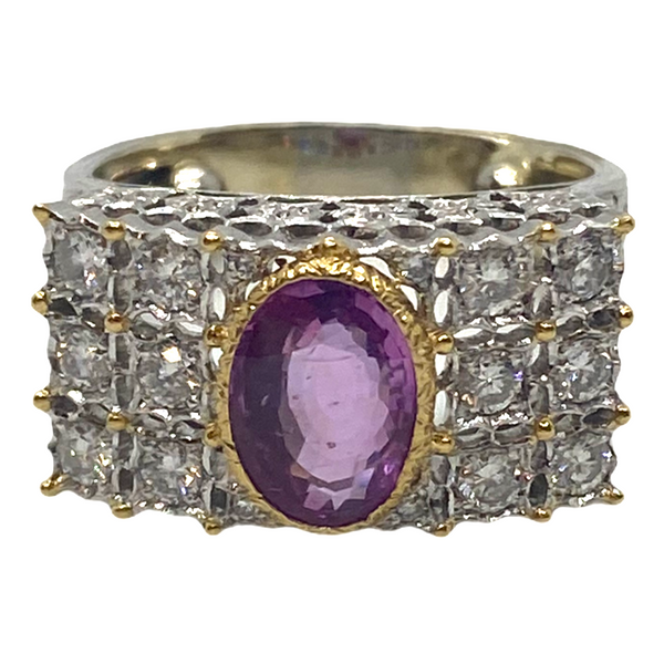 Buccellati Pink Sapphire Diamond 18k Gold Ring