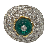 Impressive David Webb Gold Platinum 8ctw Diamond Carved Emerald Ring