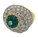 Impressive David Webb Gold Platinum 8ctw Diamond Carved Emerald Ring