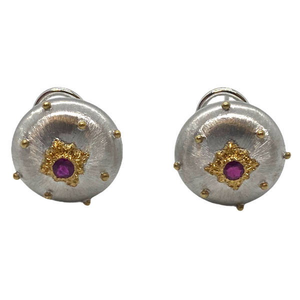 Buccellati Ruby 18k Two Color Gold Button Earrings